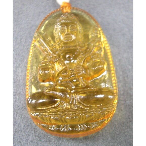 Amber Buddha Pendant Necklace With Beaded Chain 24" - Picture 6 of 6